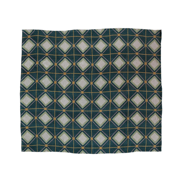Recycled Cotton Blend Printed Throw with Diamond Pattern