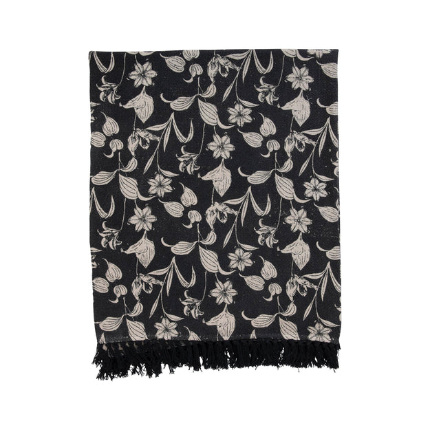 Printed Throw with Floral Pattern and Fringe