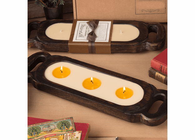 Wooden Candle Tray-Tobacco Bark Small